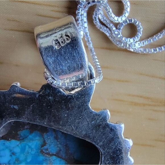 SOUTHWEST Copper Turquoise Spiny Oyster Sterling Silver Pendant & Necklace. - Picture 4 of 7